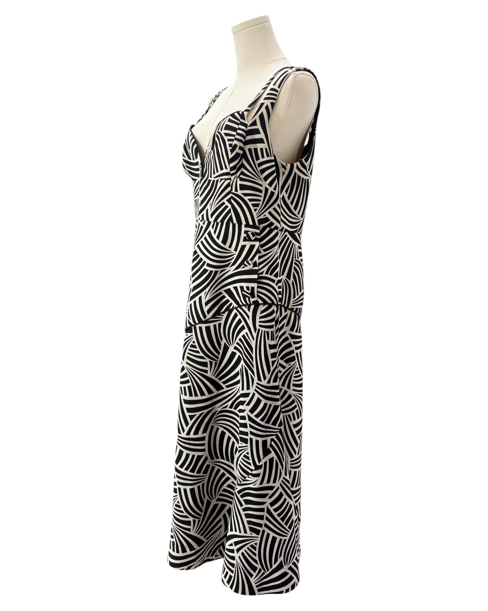 Alexis black and white patterned midi dress