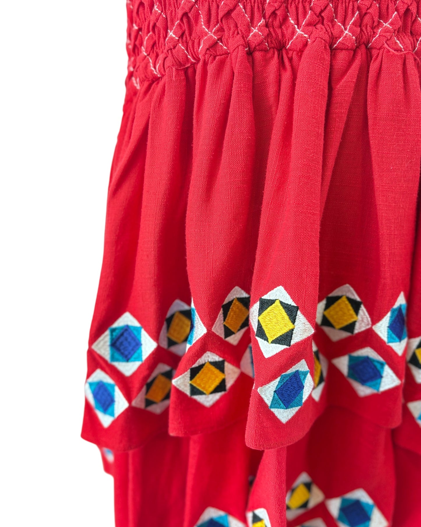 Alexis red strapless dress with floral patterns