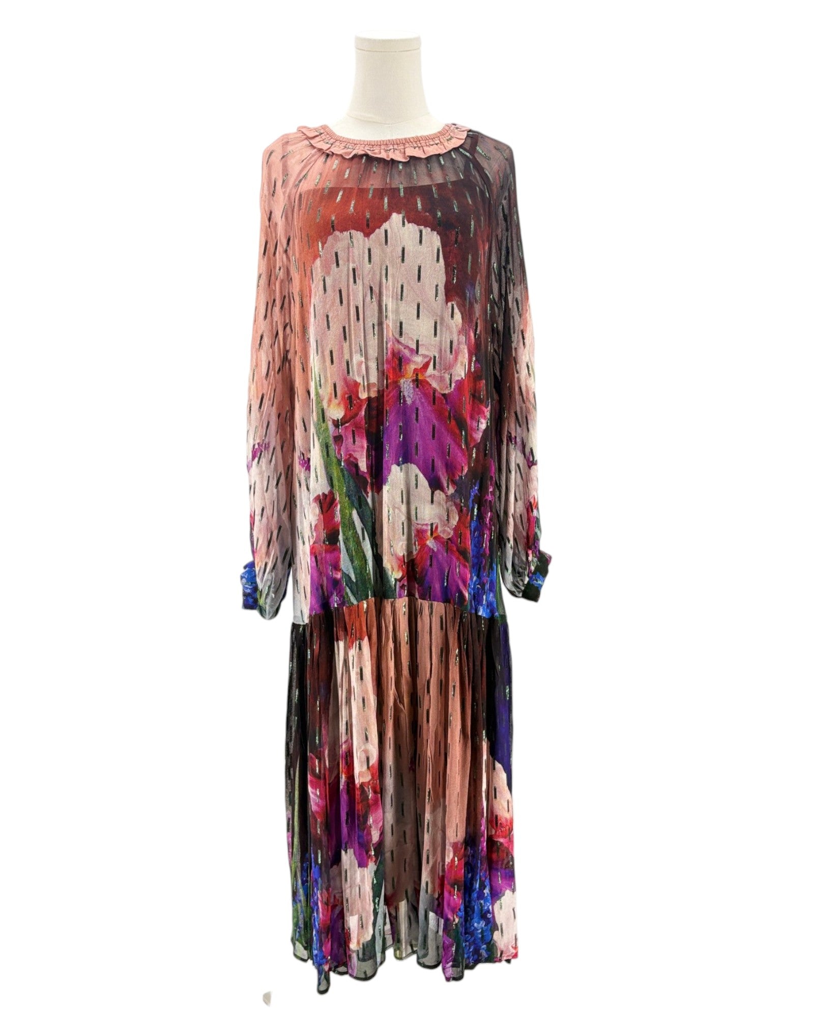 Floral maxi dress on a mannequin on a white background