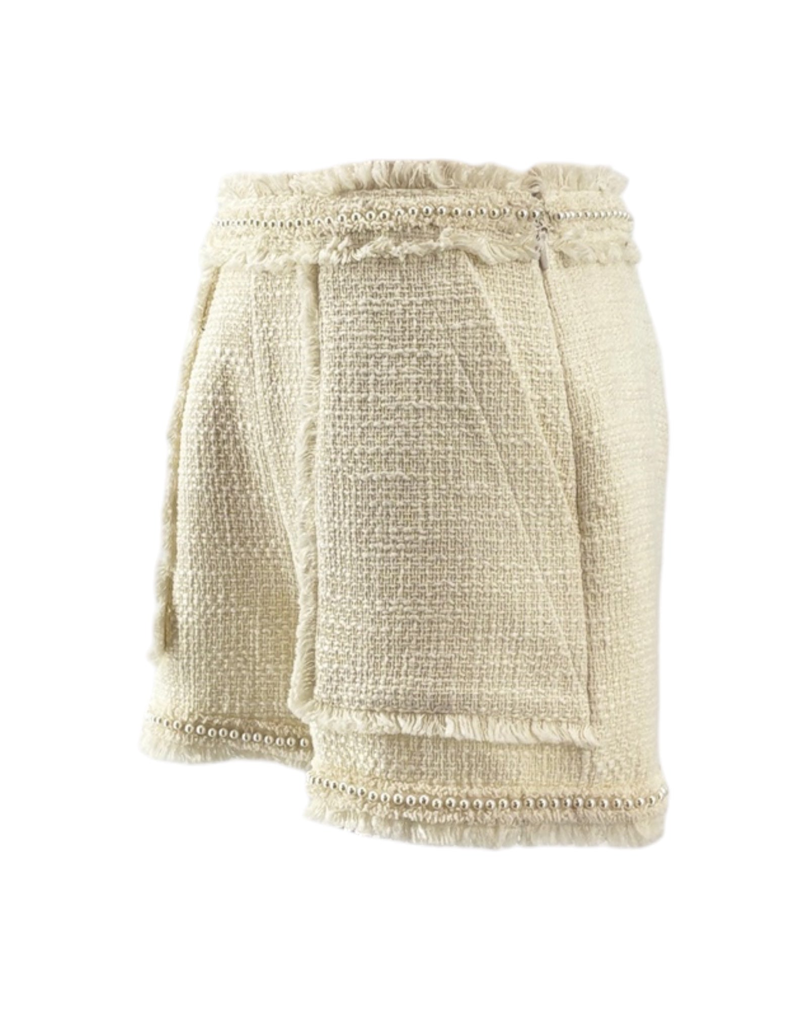Cinq a Sept white shorts with textured tweed fabric on a white background