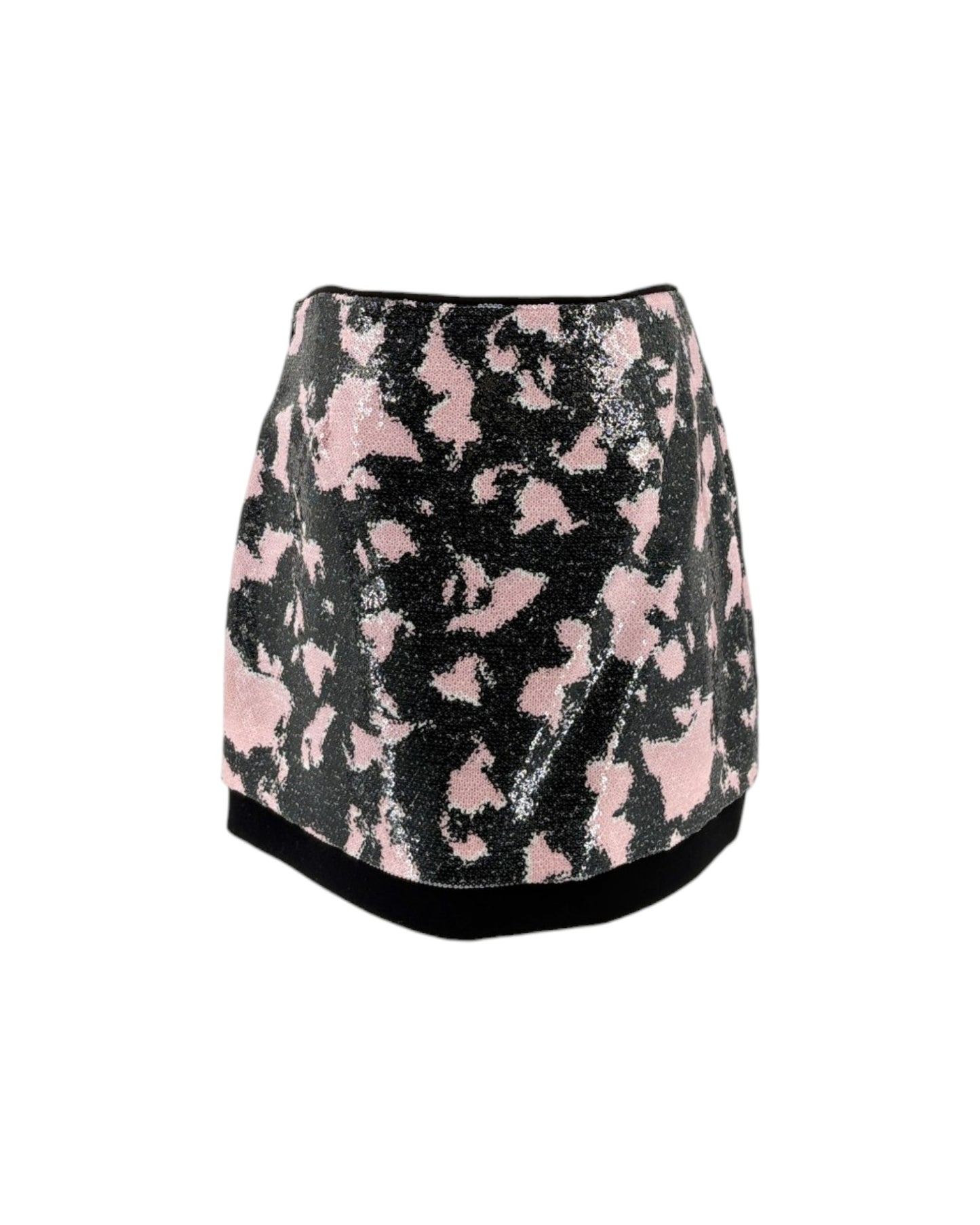 Black and pink patterned skirt on a white background