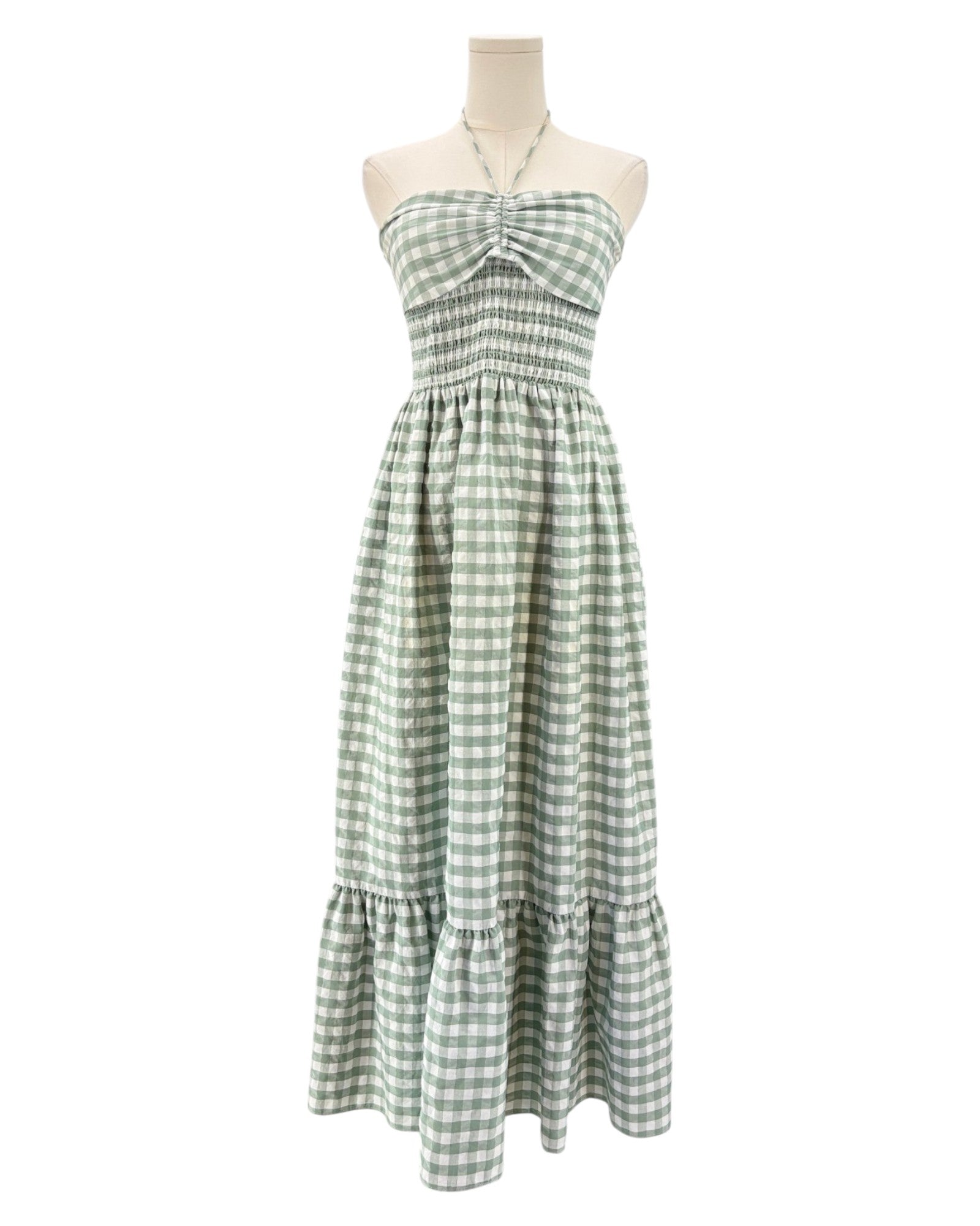 Hunter Bell green and white checkered dress