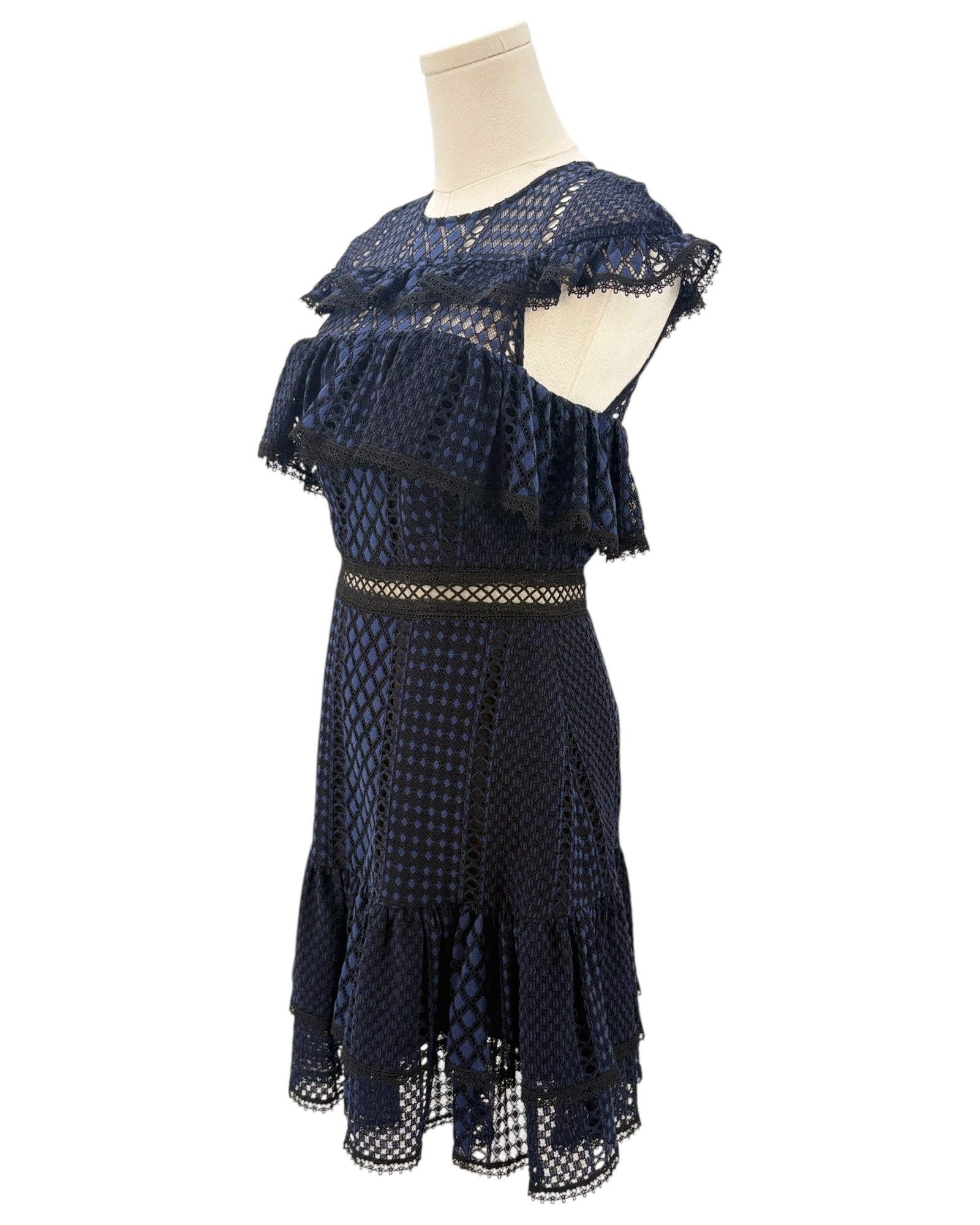 Jay Godfrey navy blue dress with lace details