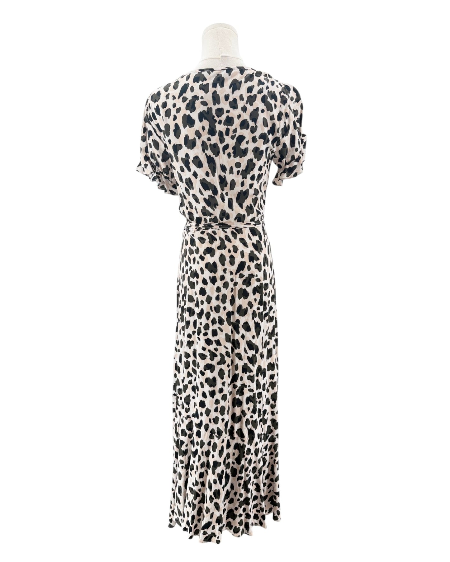 Leopard print dress on a mannequin against a white background