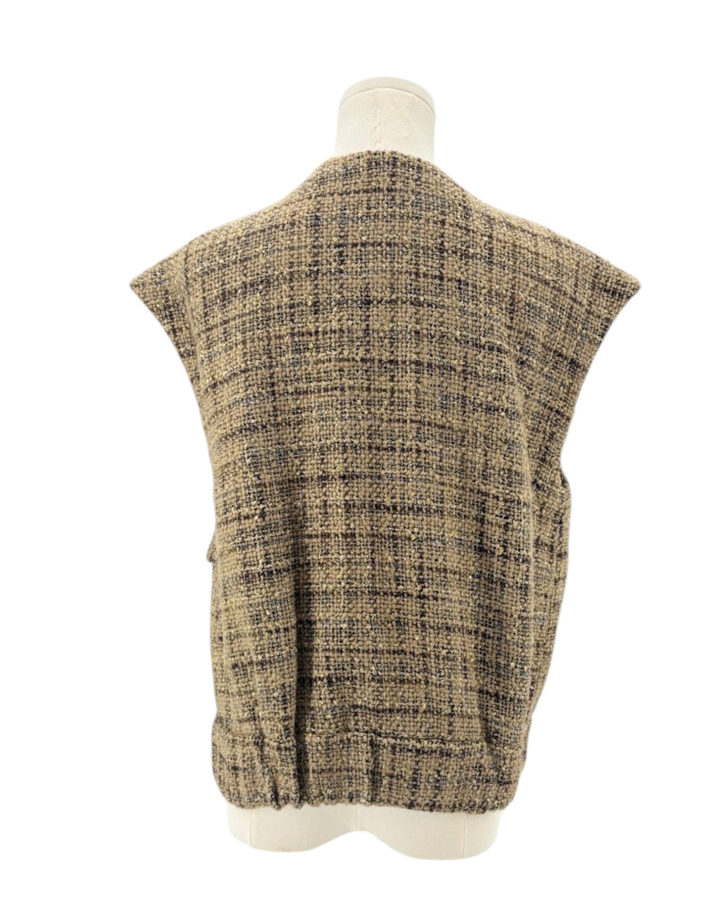 TL'AGENCE tweed textured vest on a mannequin against a white background