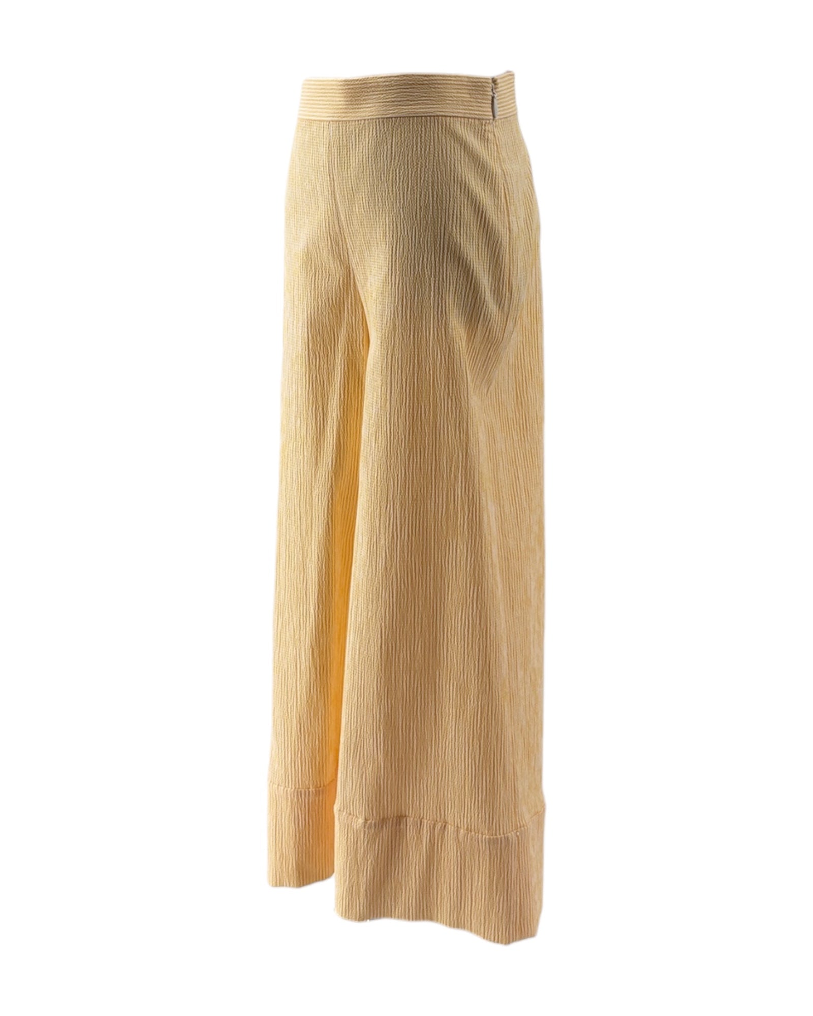 Beige and yellowwide-leg pants on a white background