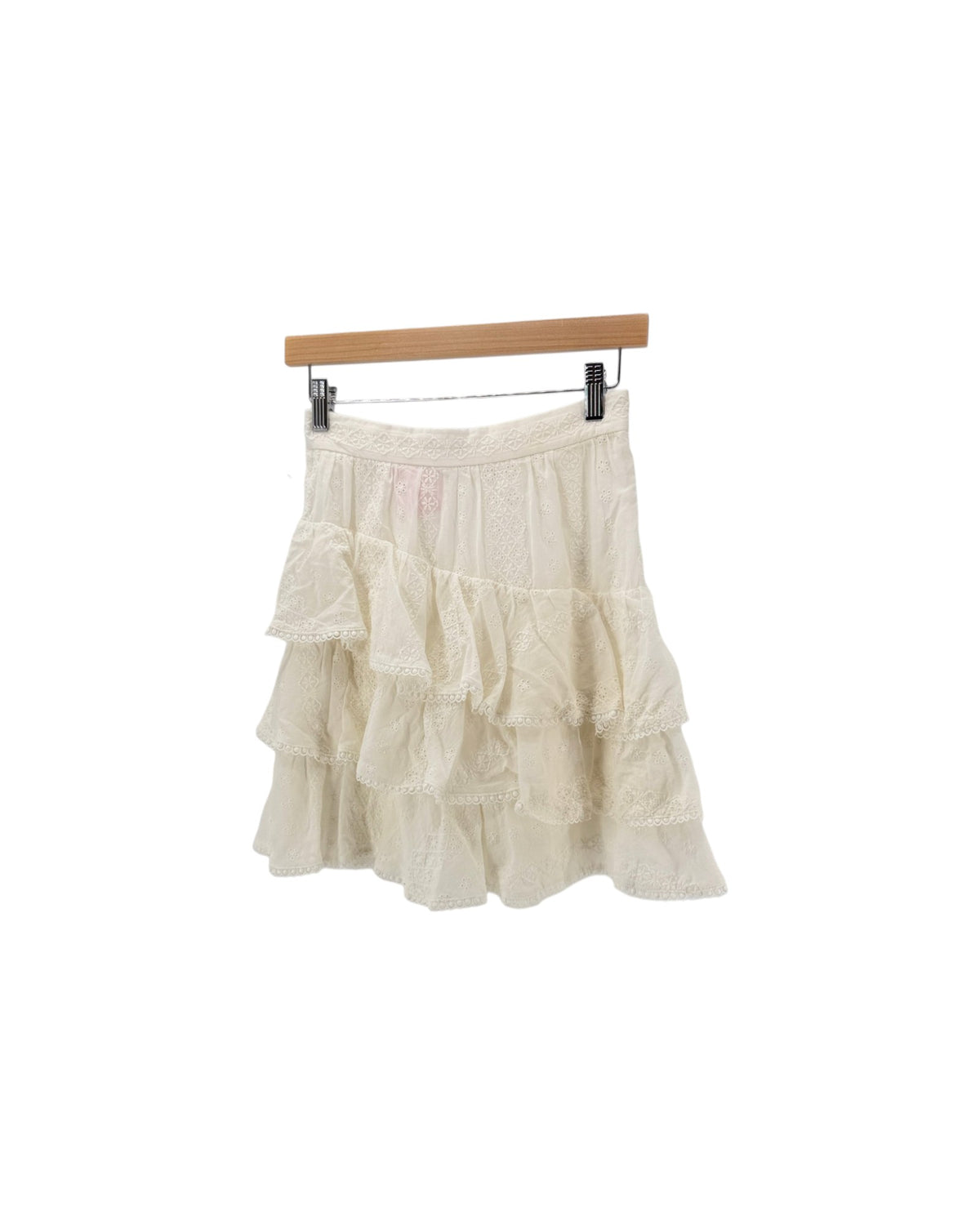 White Rose Voile Ruffled Eyelet Mini Skirt on a white background