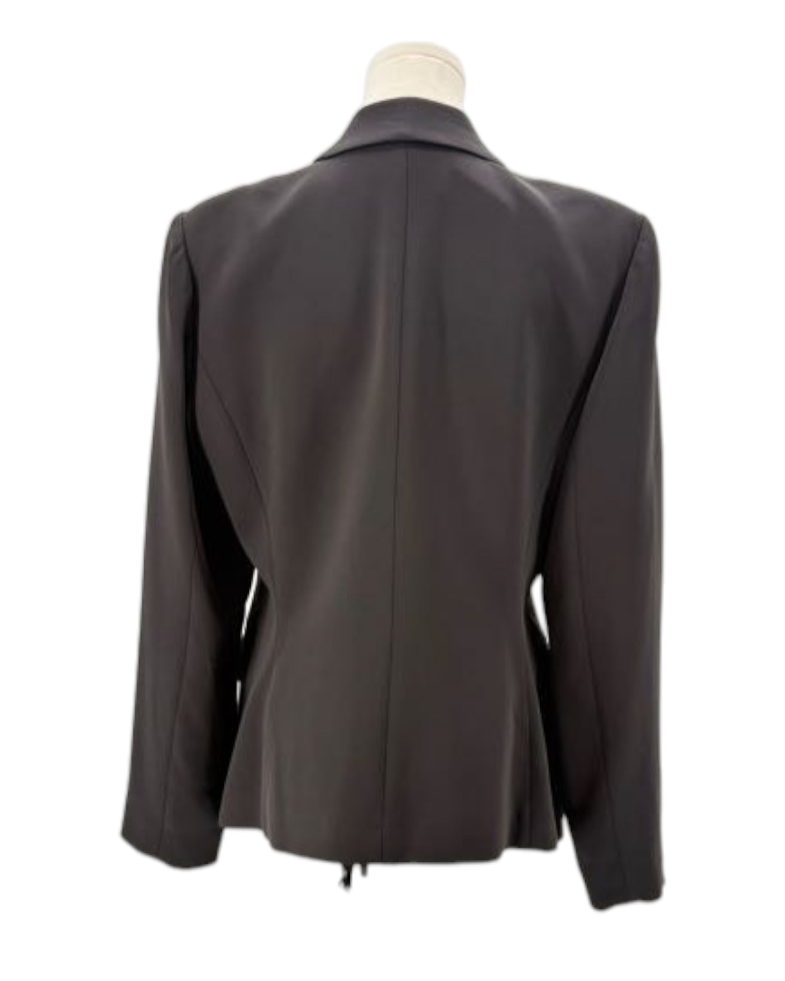Black blazer on a mannequin against a white background