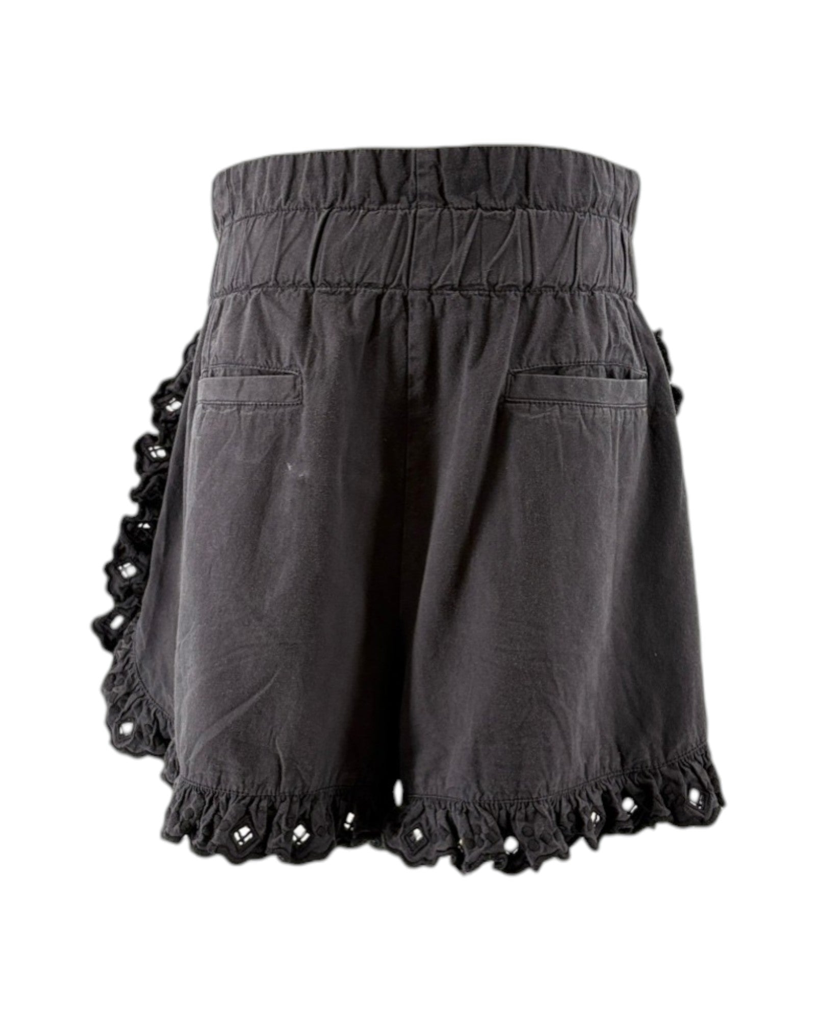 Sea NY black shorts with ruffled hem on a white background
