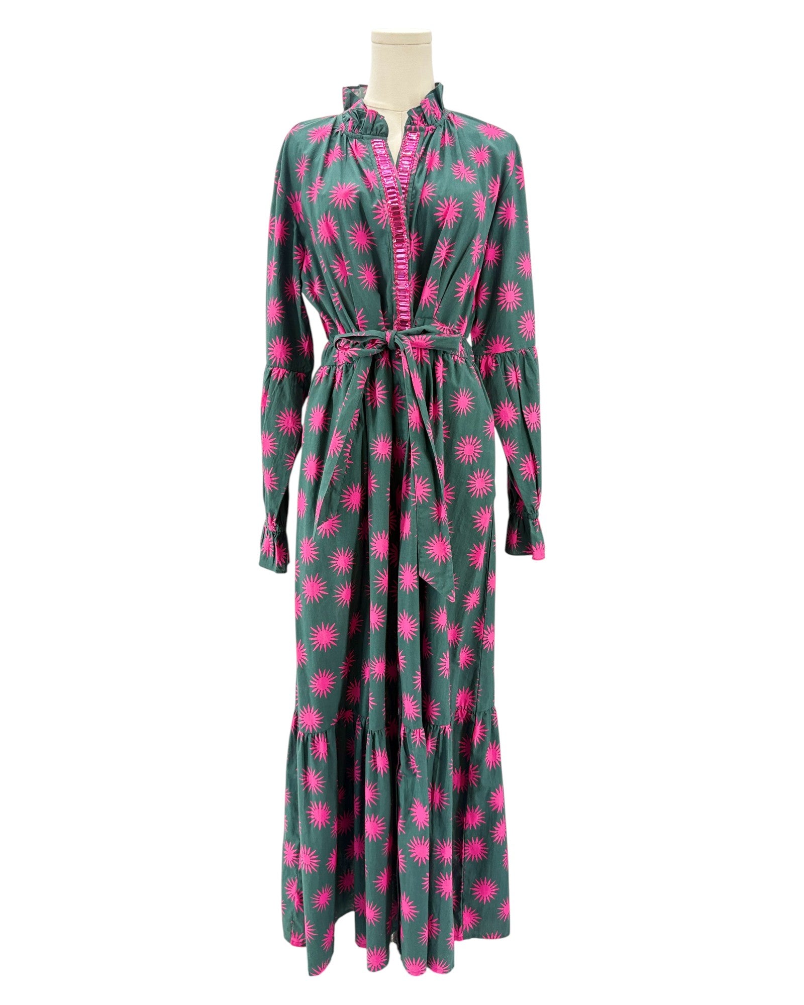 Sheridan French green dress with pink floral pattern