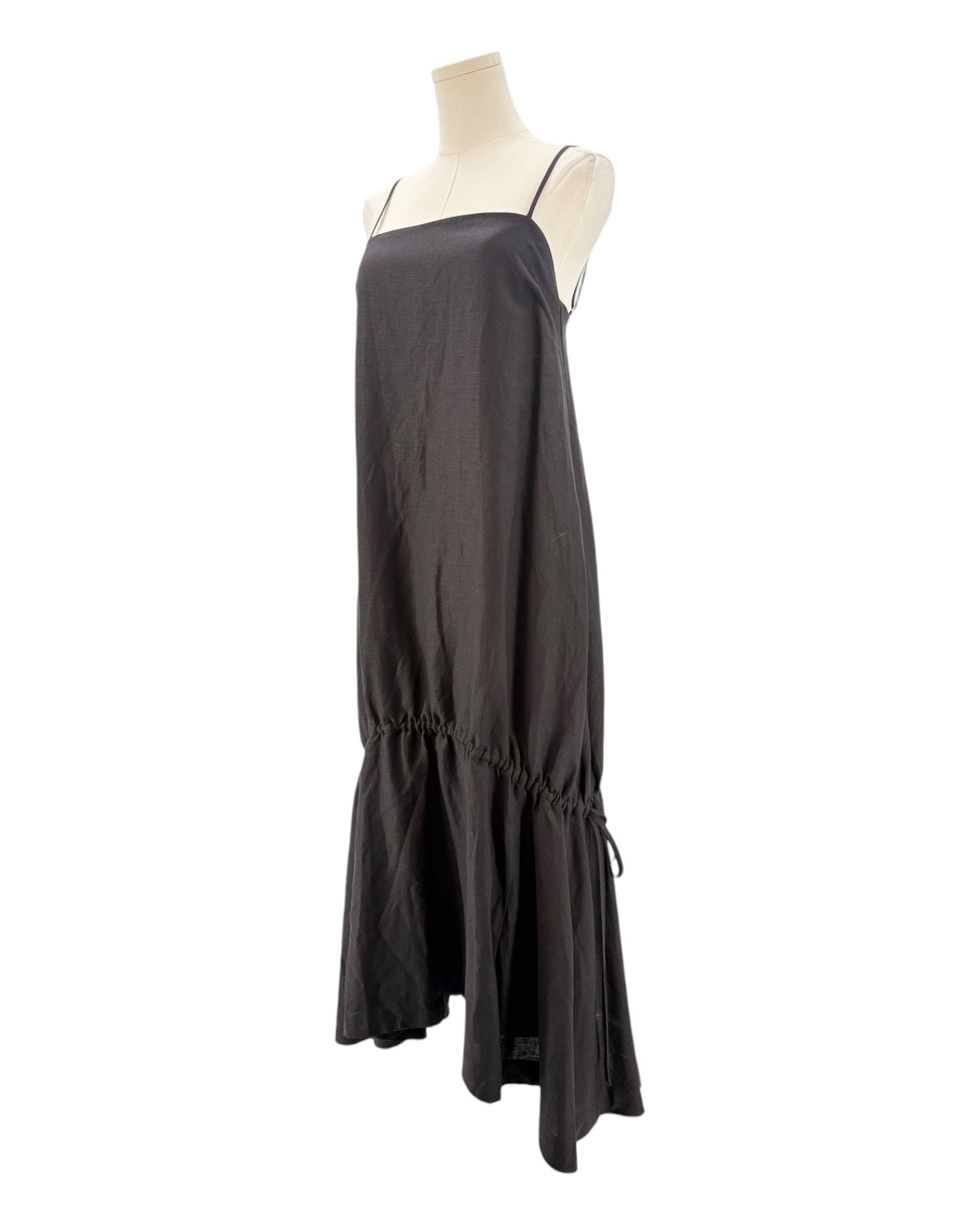 Black dress on a mannequin against a white background
