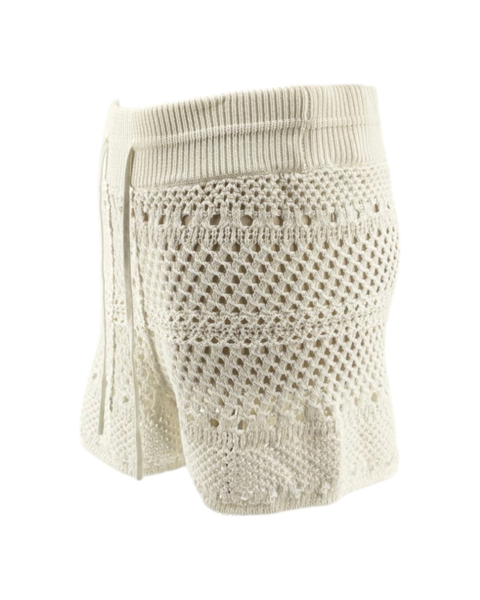 White crochet shorts on a white background