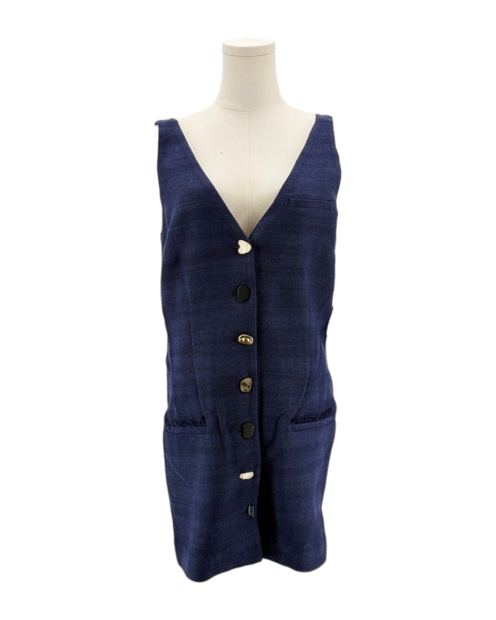 Blue vest on a mannequin against a white background