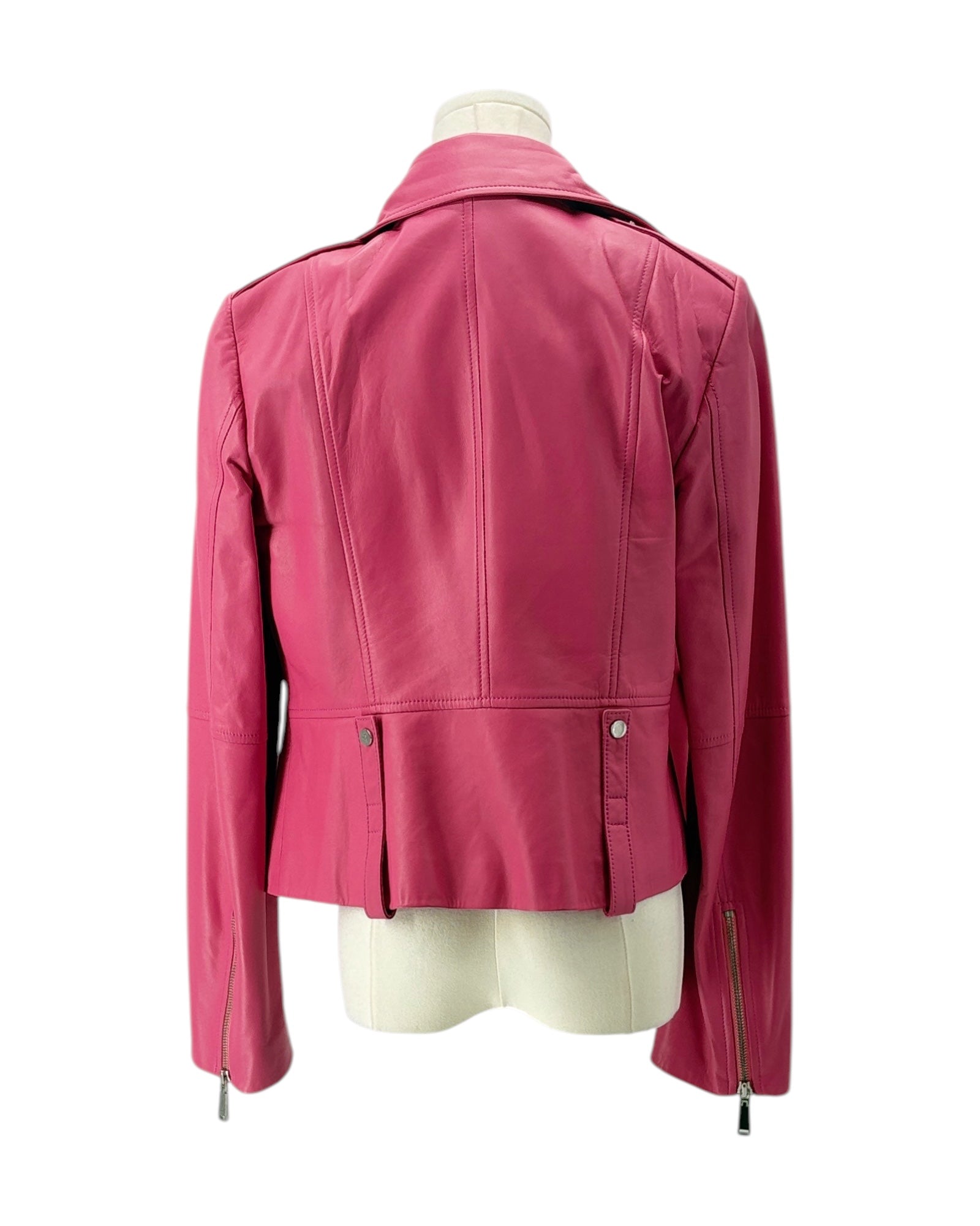 Pink jacket on a mannequin against a white background