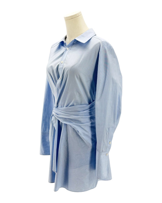 Light blue long sleeve mini dress on a mannequin on a white background