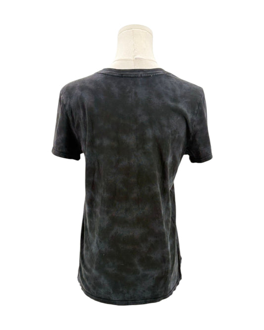 Black tie-dye t-shirt on a mannequin against a white background