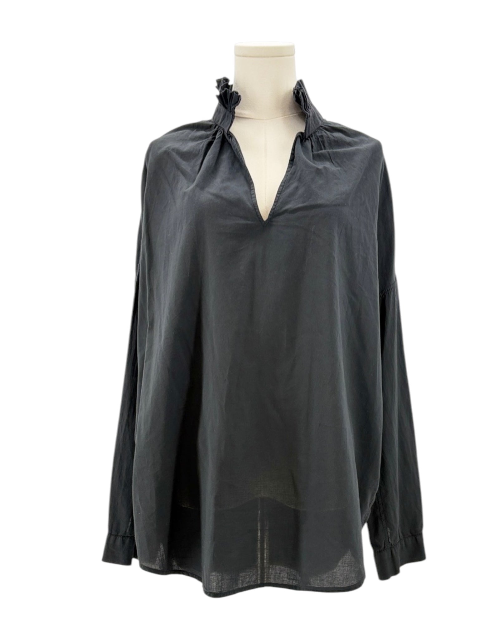 Black blouse on a mannequin against a white background