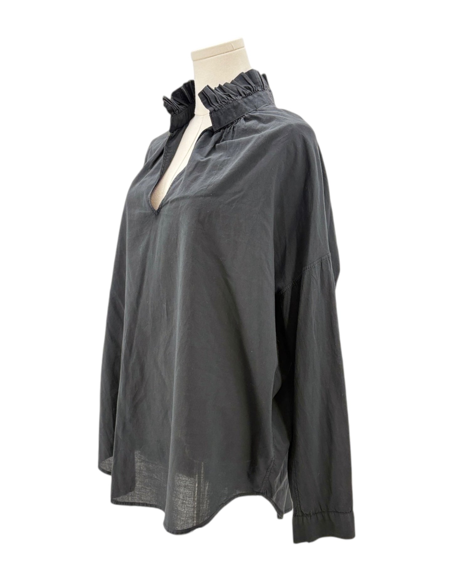 Black blouse on a mannequin against a white background
