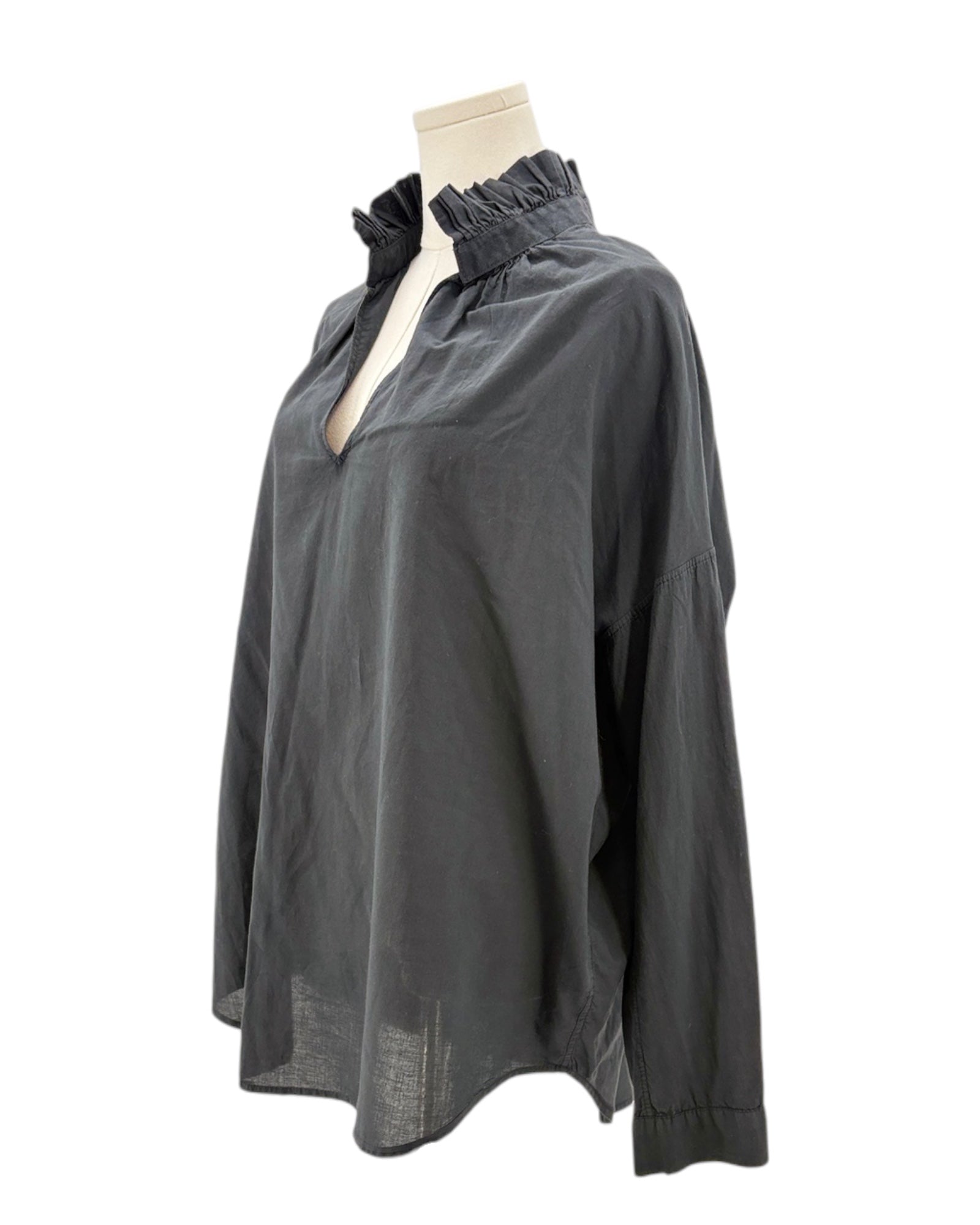 Black blouse on a mannequin against a white background