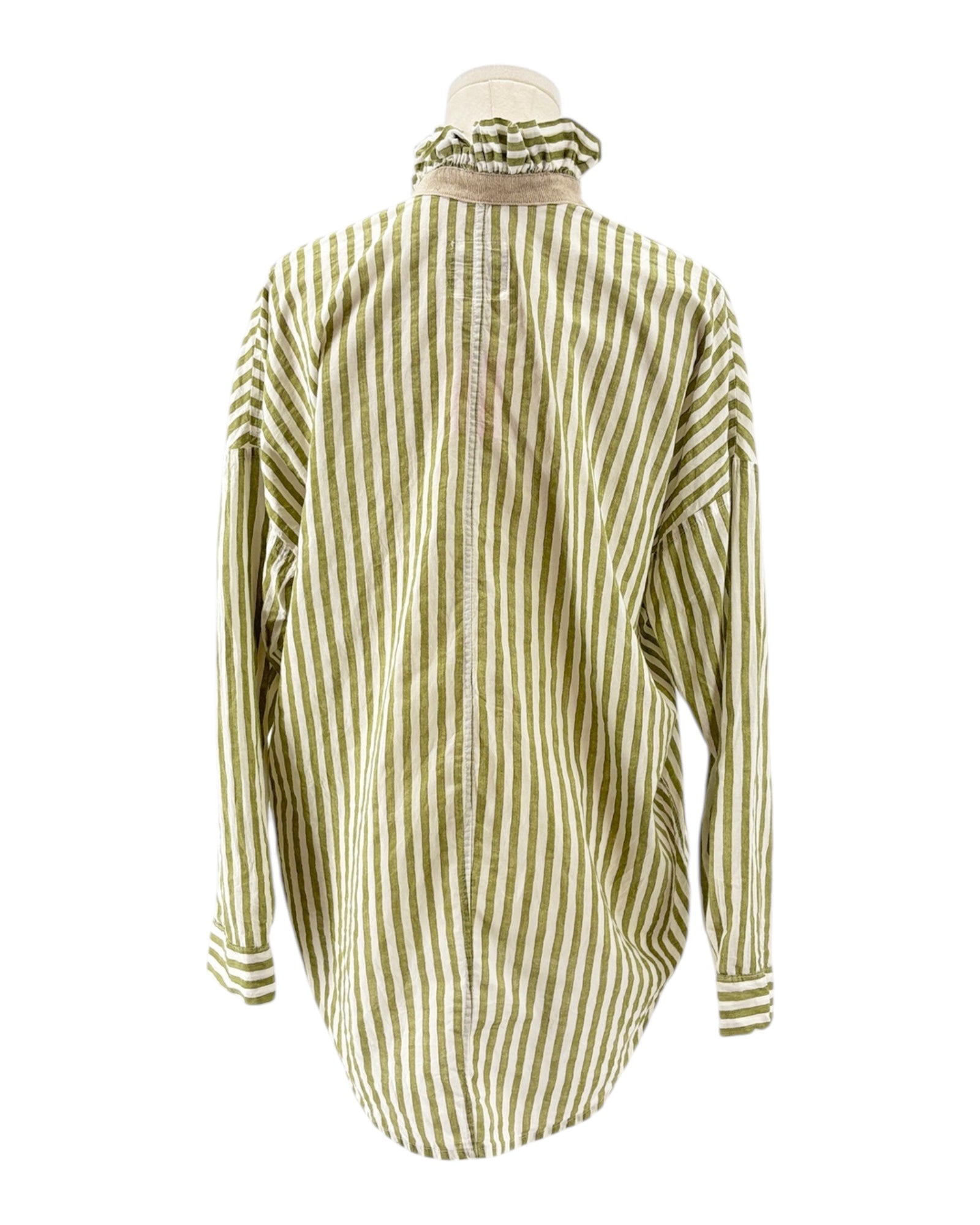 Green and white striped shirt on a white background