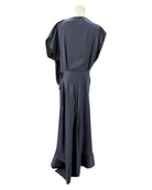 Navy blue dress on a mannequin against a white background