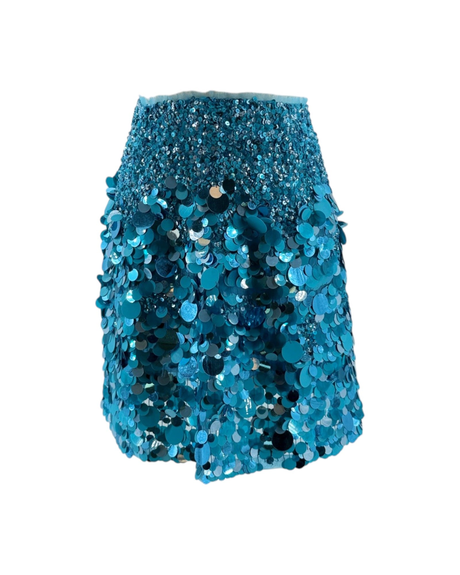Blue sequin skirt on a white background