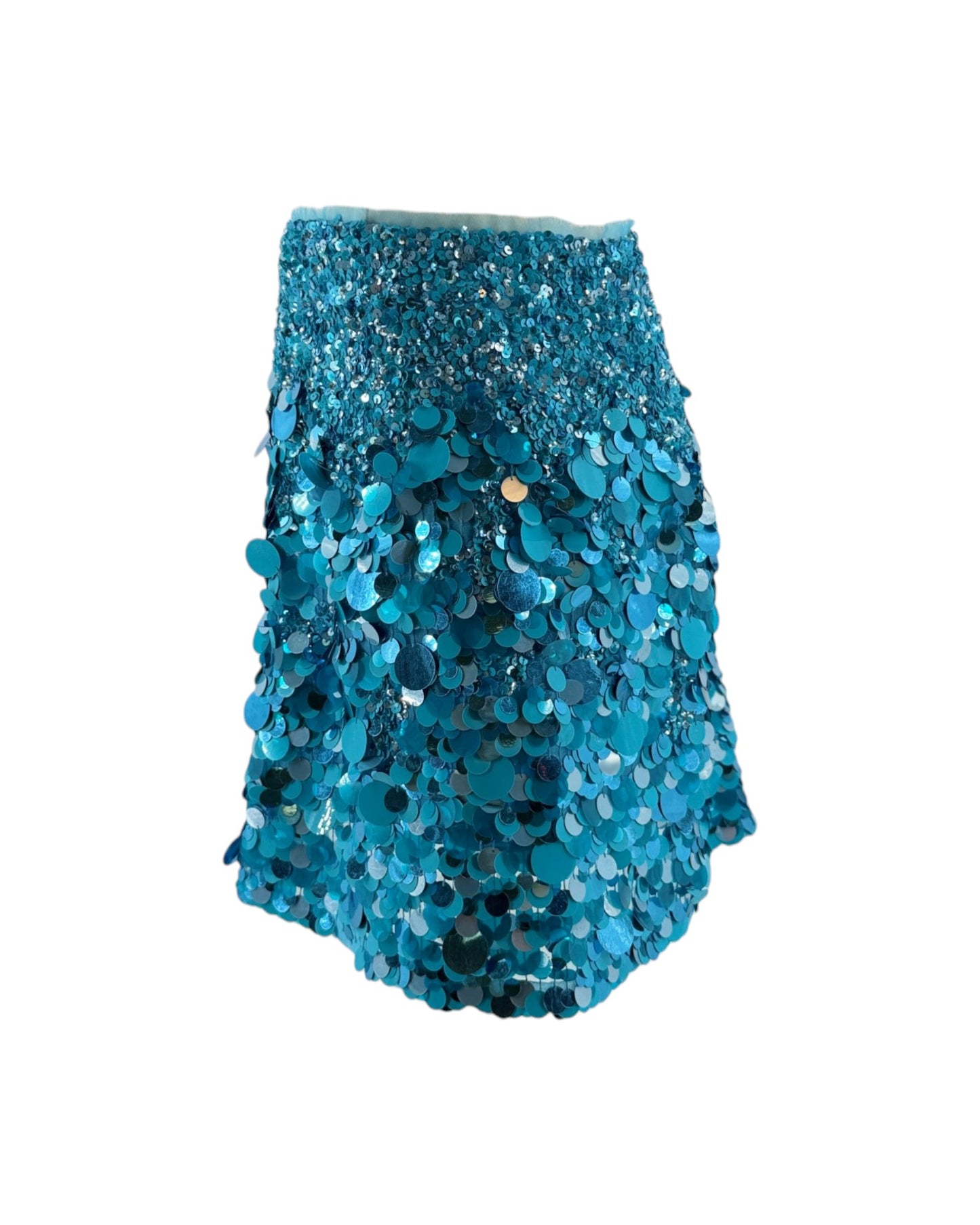 Blue sequin skirt on a white background