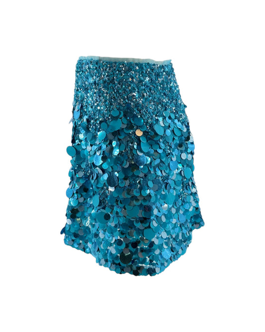 Blue sequin skirt on a white background