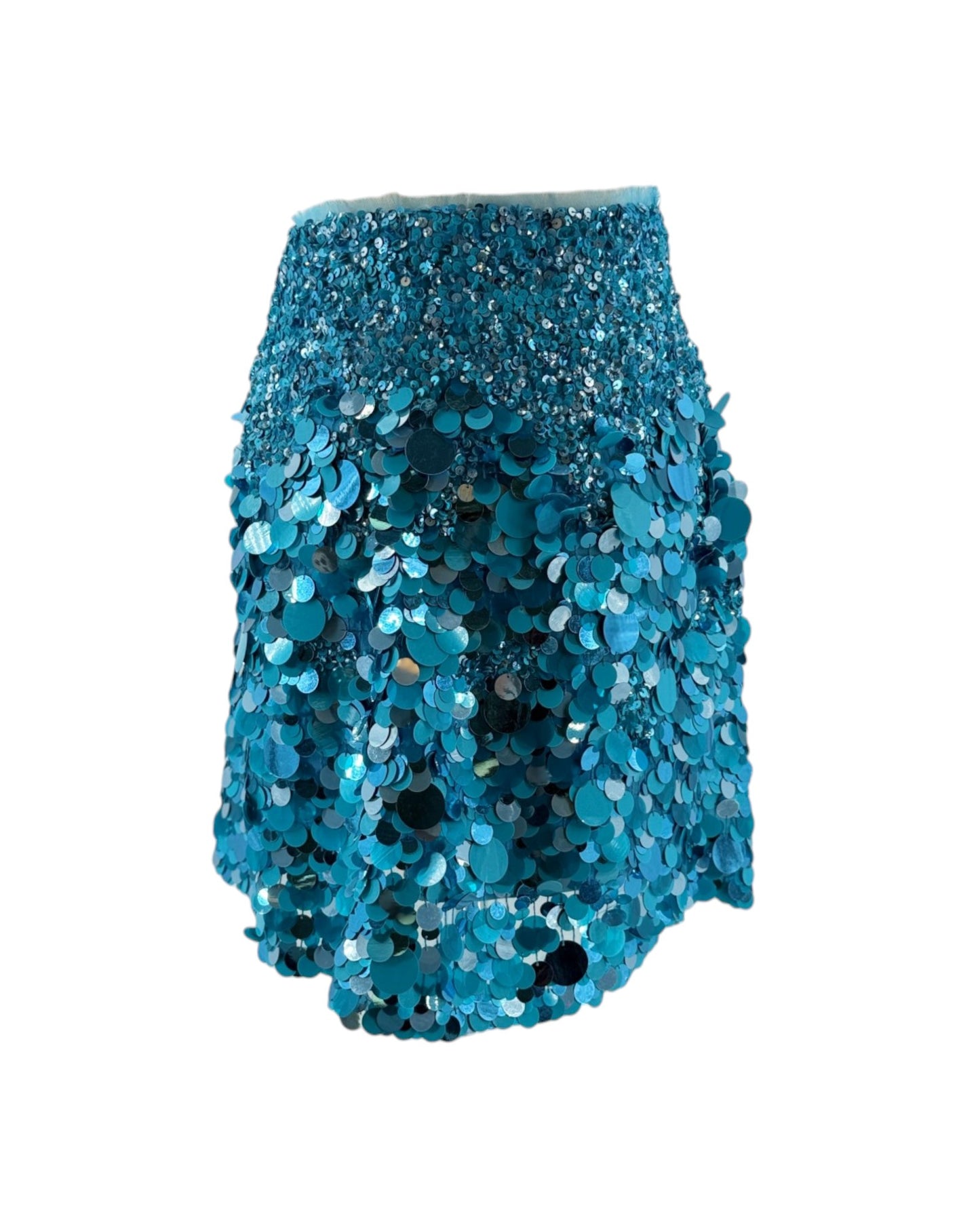 Blue sequin skirt on a white background