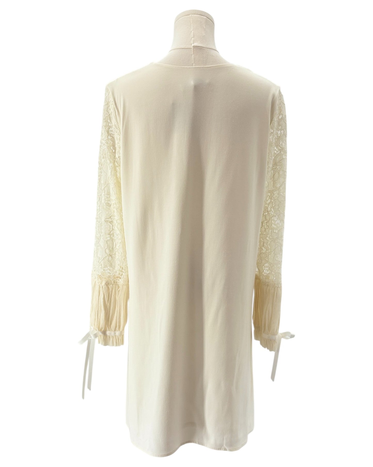 Alexis beige mini dress with lace sleeves 