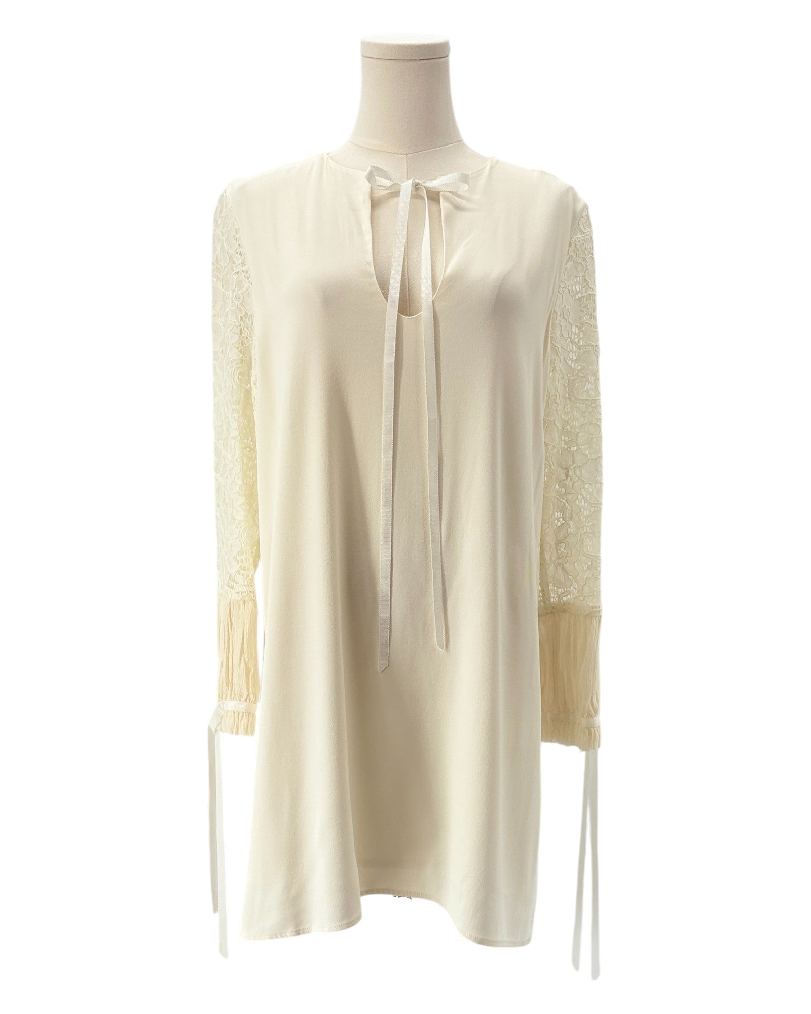 Alexis white mini dress with lace sleeves 