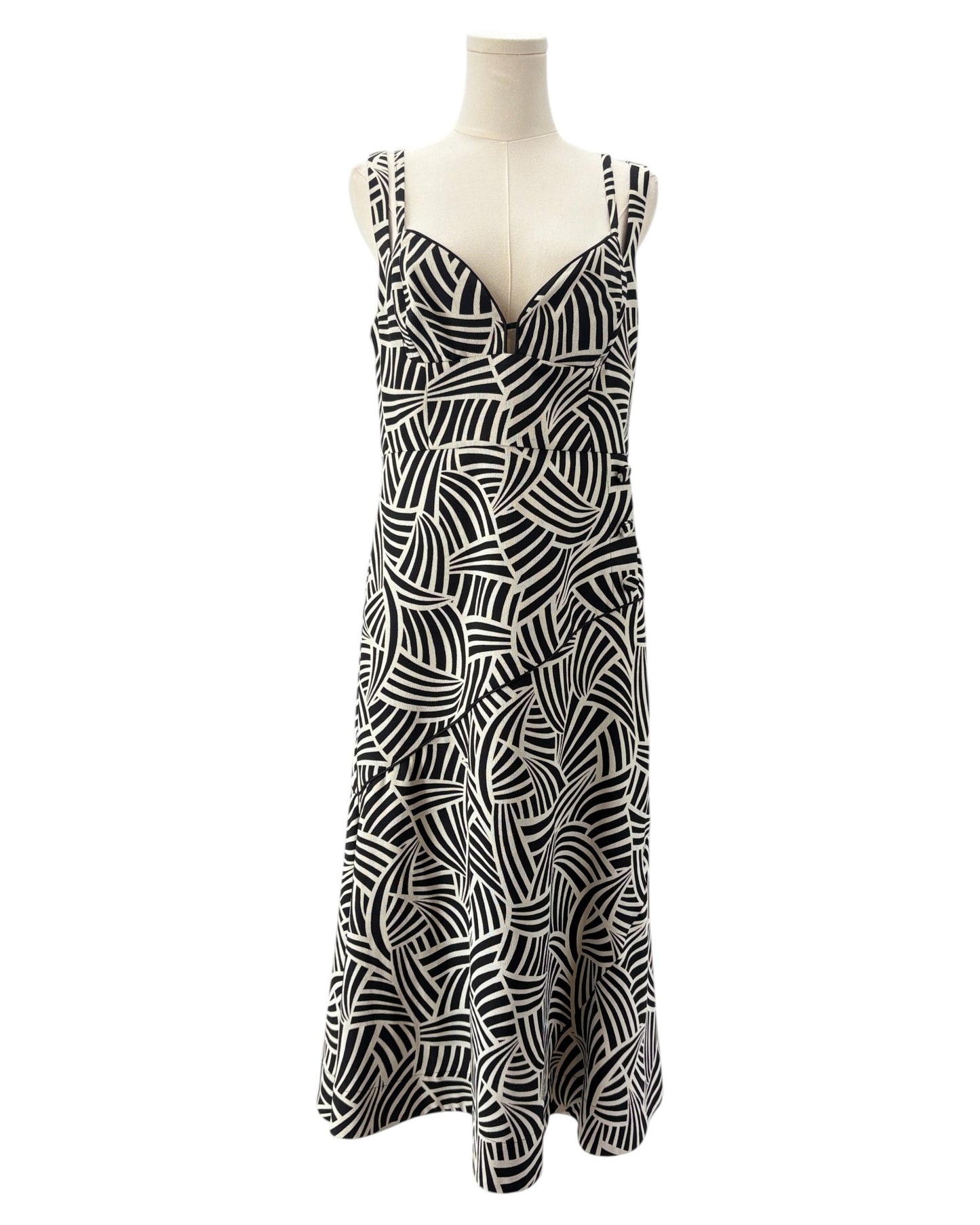 Alexis black and white patterned midi dress