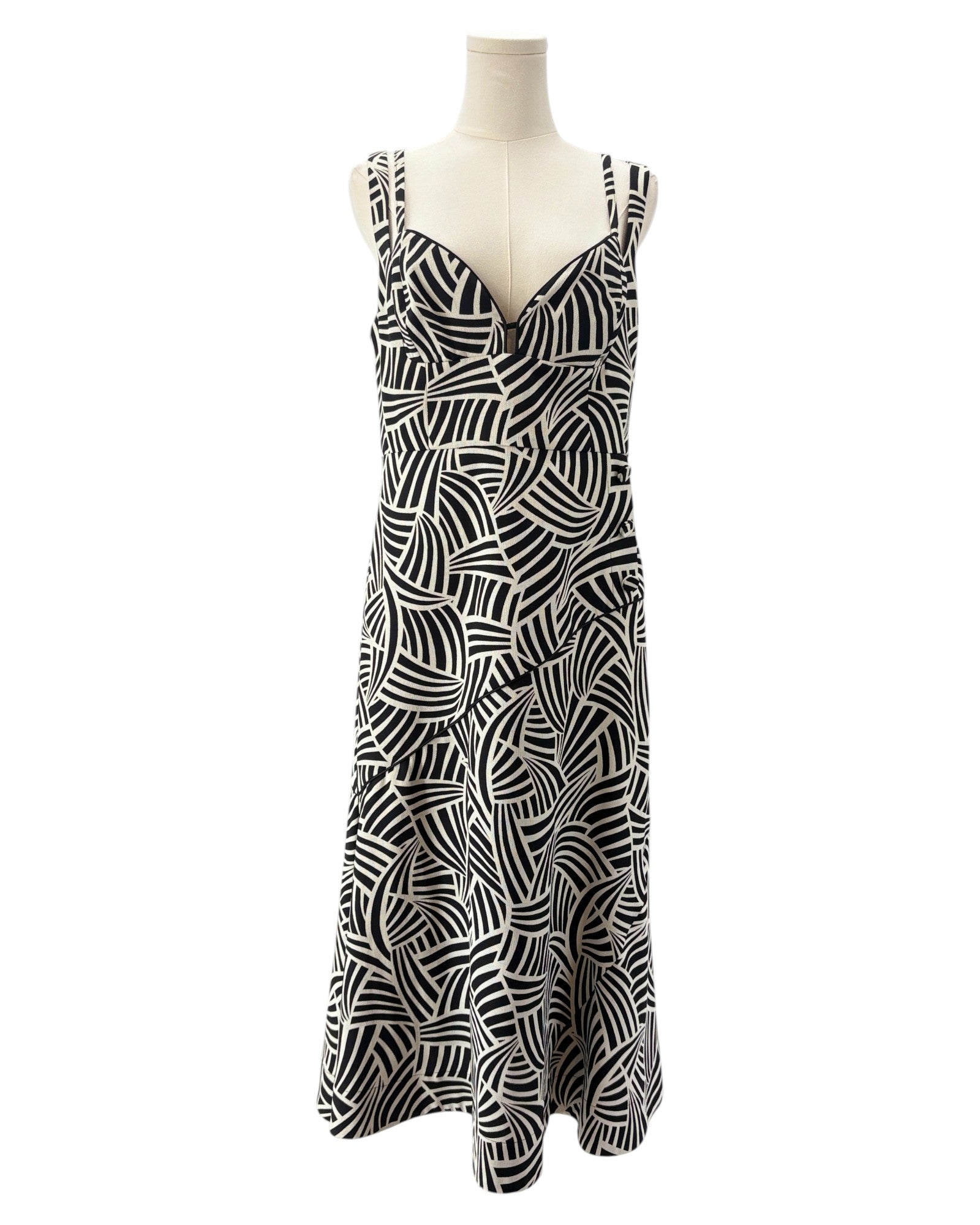 Alexis black and white patterned midi dress