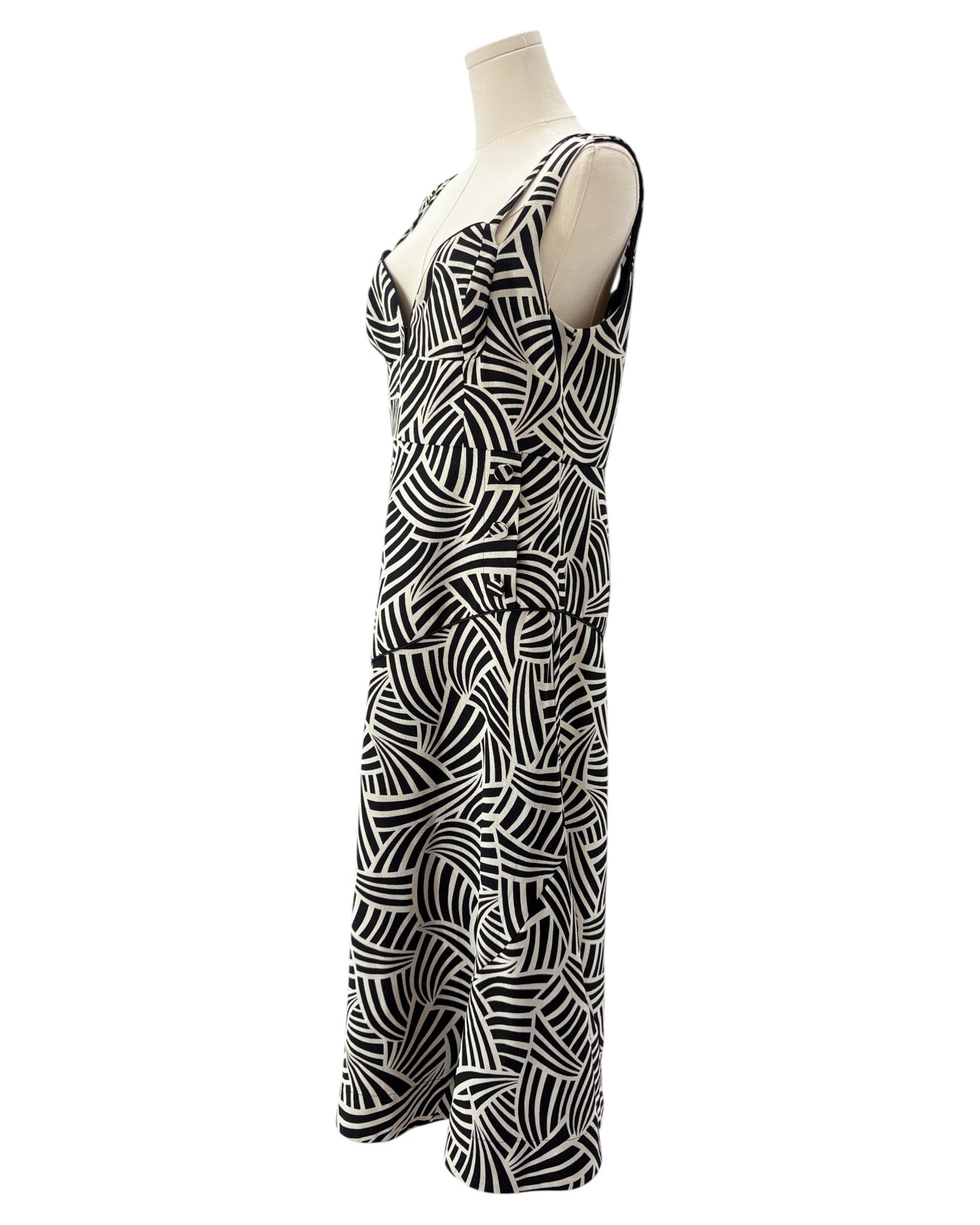 Alexis black and white patterned midi dress