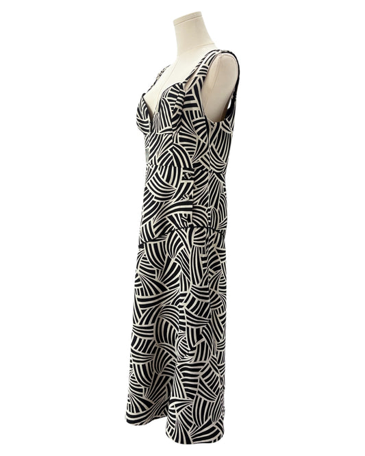 Alexis black and white patterned midi dress