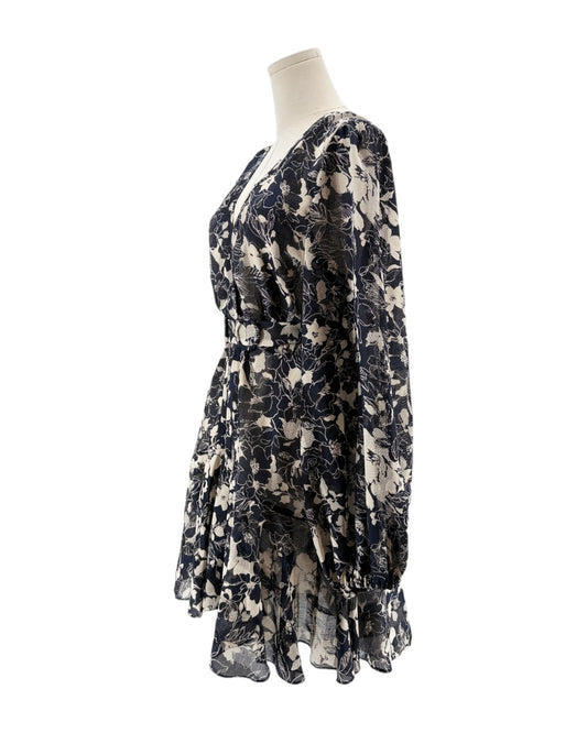 Floral patterned dress on a mannequin against a white background
