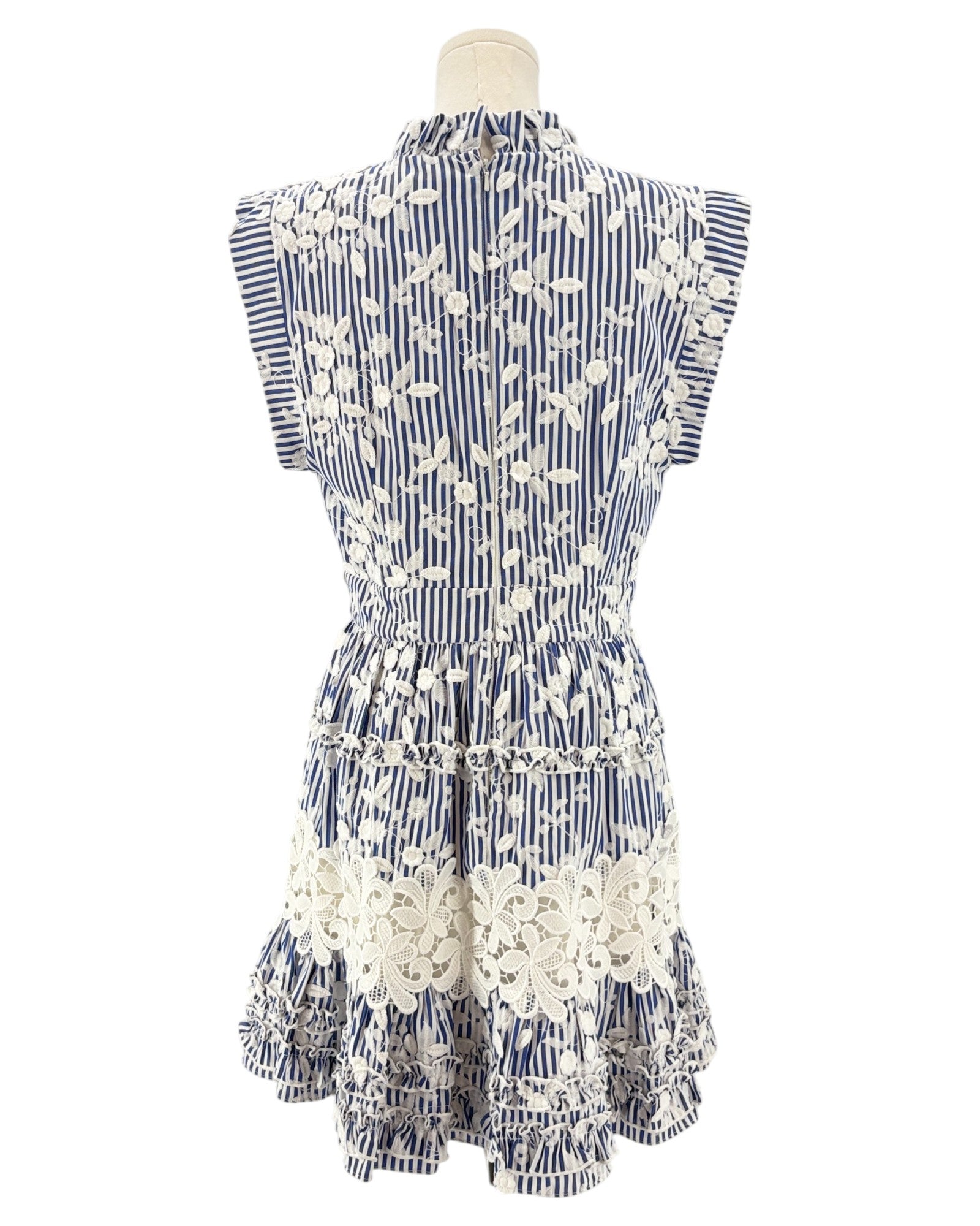 Alexis blue and white patterned embroidered mini dress 