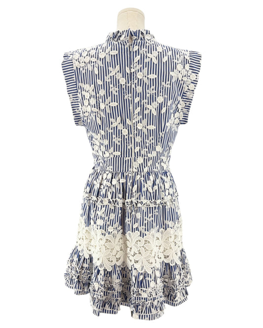 Alexis blue and white patterned embroidered mini dress 