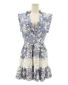 Alexis blue and white patterned embroidered mini dress 