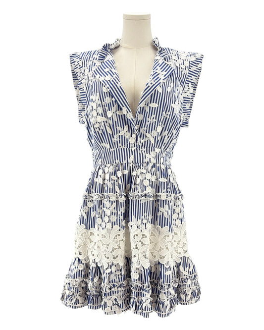 Alexis blue and white patterned embroidered mini dress 