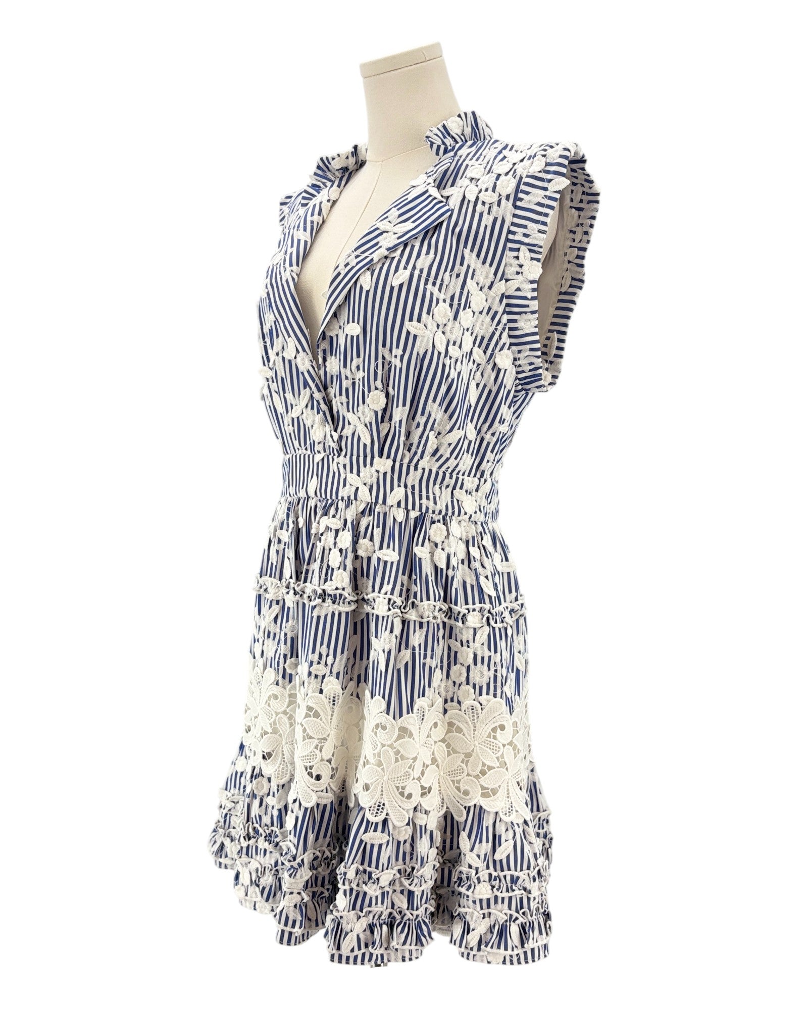Alexis blue and white patterned embroidered mini dress 