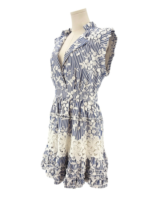 Alexis blue and white patterned embroidered mini dress 