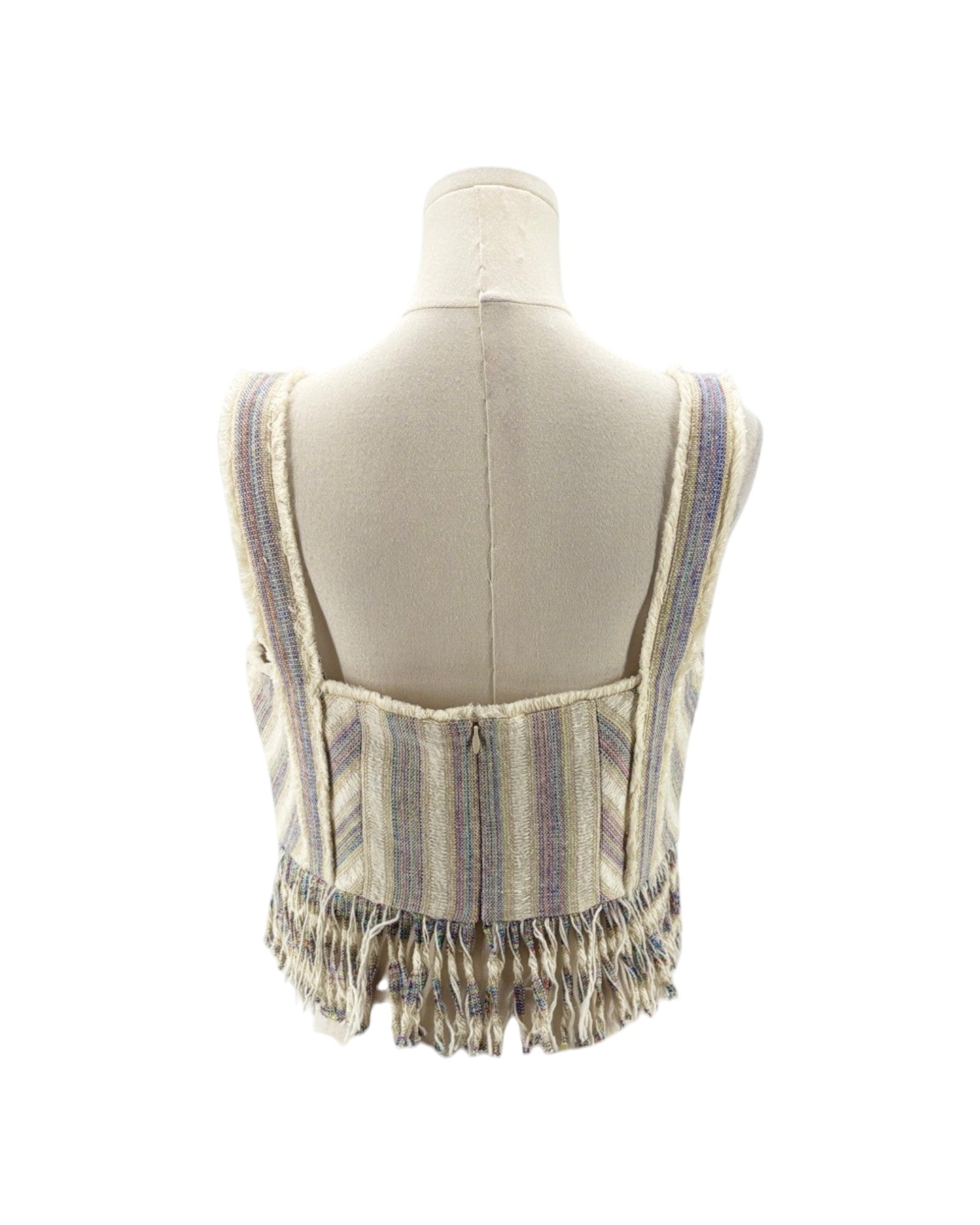 Striped apron on a mannequin with a white background