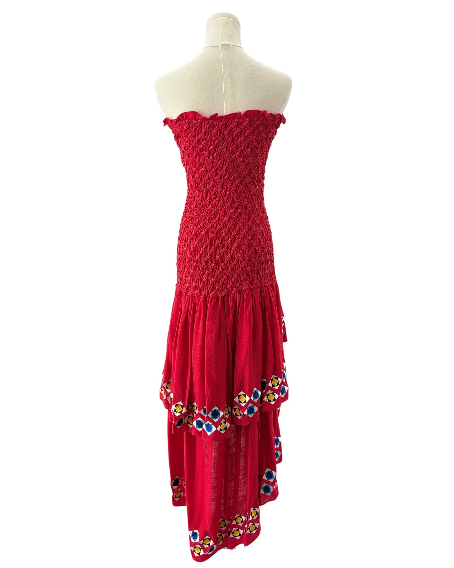 Alexis red strapless dress with floral patterns 
