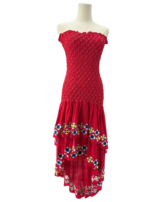 Alexis red strapless dress with floral patterns 