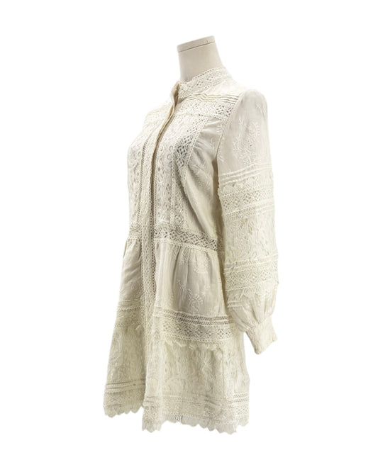 White lace dress on a mannequin against a white background