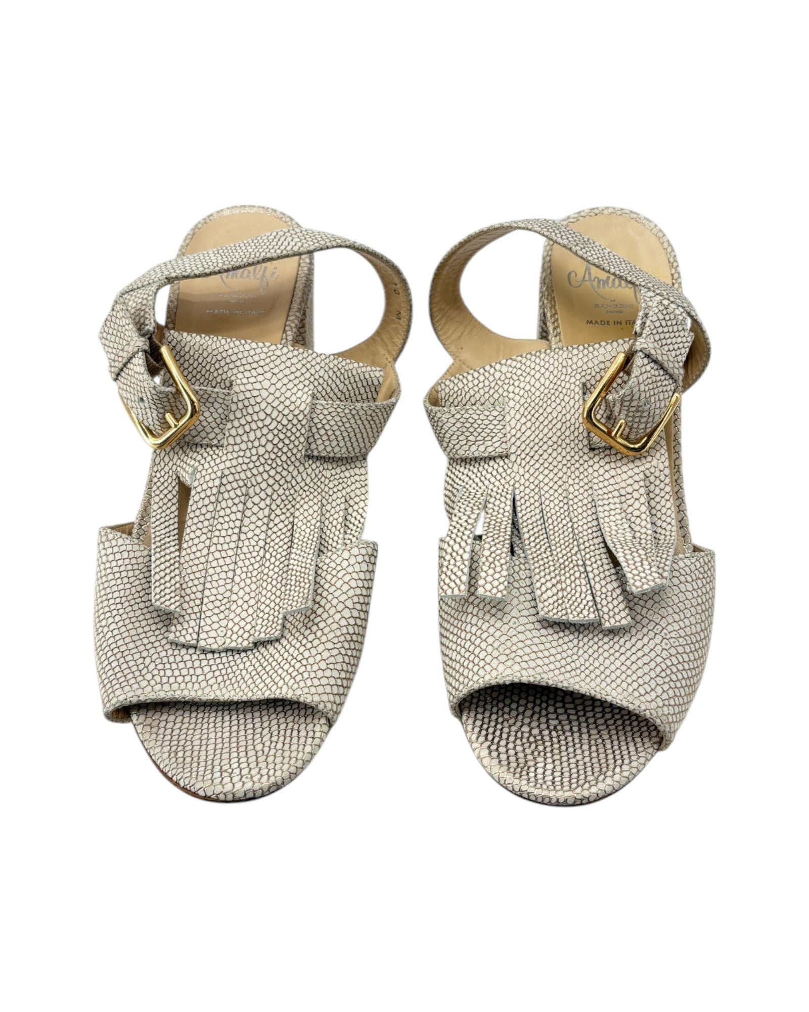 Beige high-heeled sandal on a white background