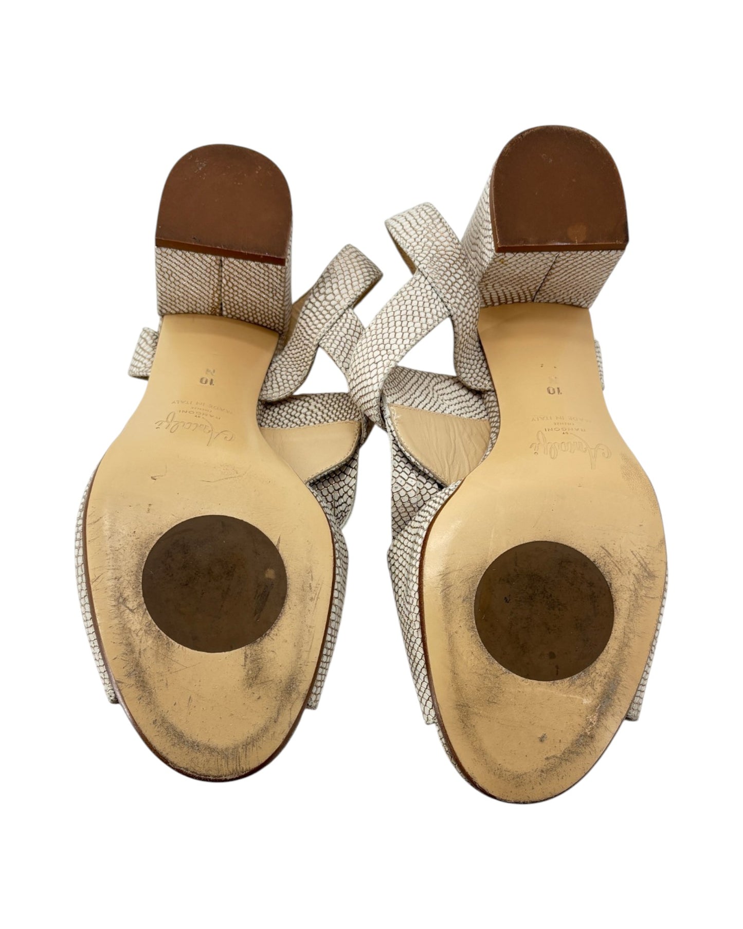 Beige high-heeled sandal on a white background