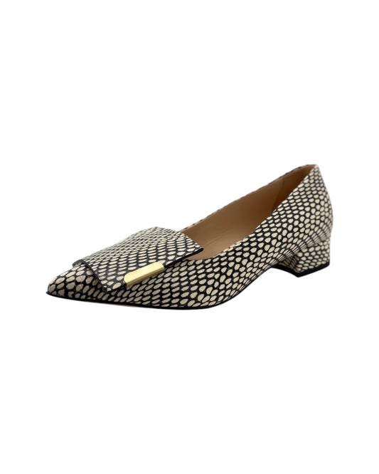 Black and white patterned shoe on a white background