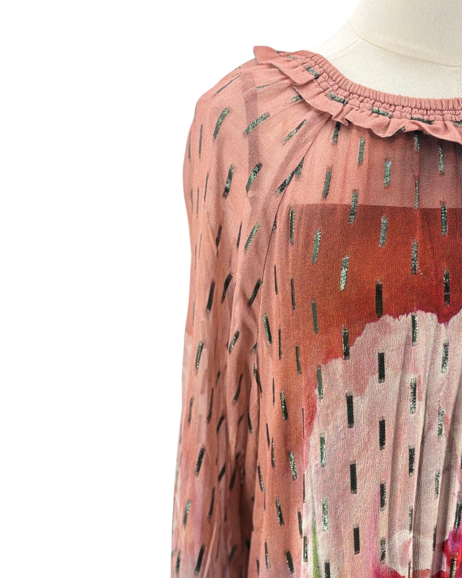 Floral maxi dress on a mannequin on a white background
